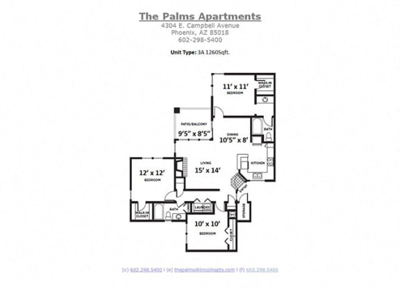 Floor Plan  3 bed 2 bath with balcony 1260 sqft