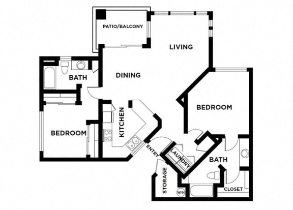 Floor Plan  two bed two bath with balcony 1042 sqft