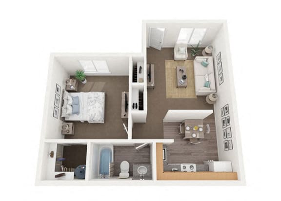 Floor Plan  Staged 1 bedroom floor plan.at Park View Apartments, Washington