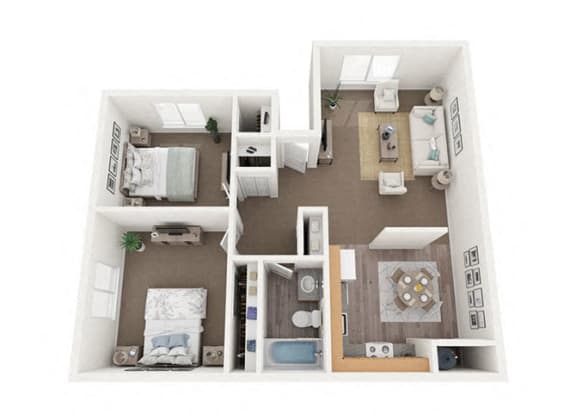 Floor Plan  Staged 2 bedroom floor plan.at Park View Apartments, Washington, 98801