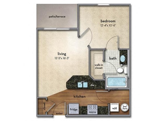 Floor Plan  1 bed 1 bath Floor Plan | 570 Sq. Ft. at Strathmoor Apartments , Ohio, 43016