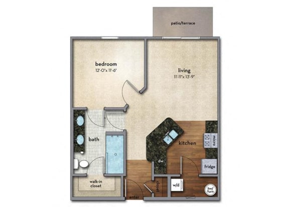 Floor Plan  1 bed 1 bath Floor Plan | 684 Sq. Ft. at Strathmoor Apartments , Dublin