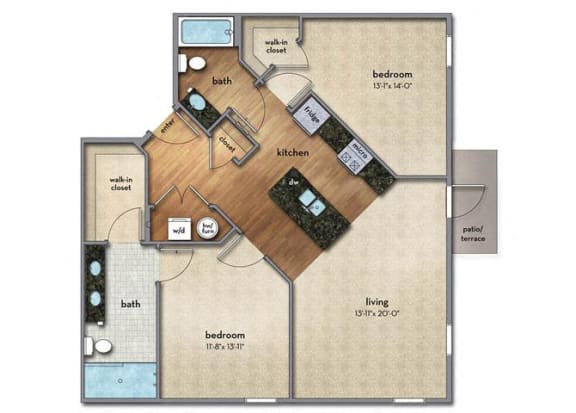 Floor Plan  2 bed 2 bath Floor Plan | 1,100 Sq. Ft. at Strathmoor Apartments , Dublin, OH