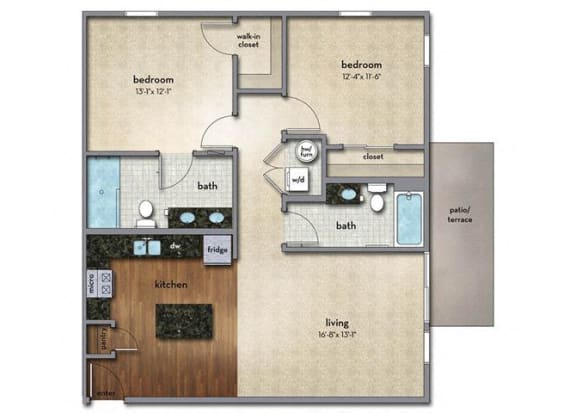 Floor Plan  2 bed 2 bath Floor Plan | 1,082 Sq. Ft. at Strathmoor Apartments , Dublin, 43016