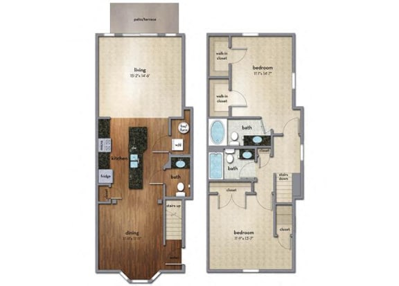 Floor Plan  2 bed 2.5 bath Floor Plan | 1,449 Sq. Ft. at Strathmoor Apartments , Ohio