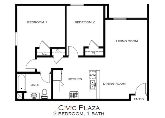 a floor plan of a small room with a bedroom and a living room  at Civic Plaza Apartments, Boise, 83702