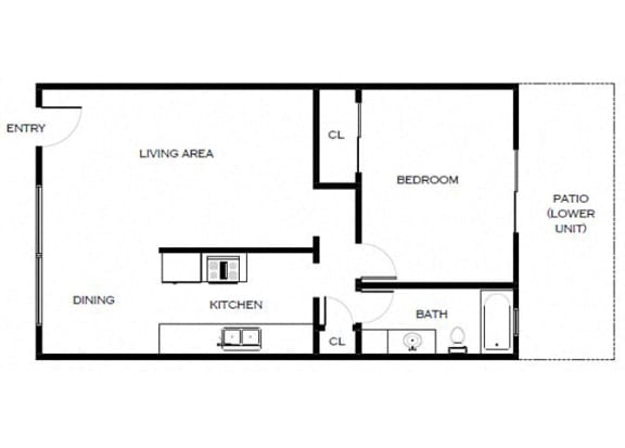 a floor plan of a studio apartment with a bedroom and a living room