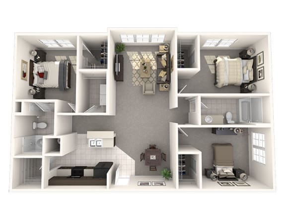 a 3d floor plan of a house with bedrooms and a living room  at Amberleigh Bluff, Knoxville, 37922