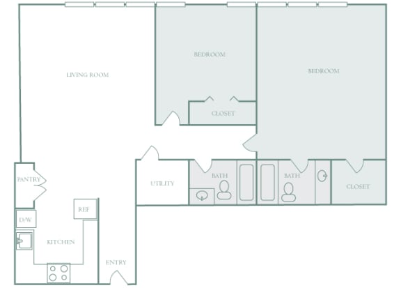 Harbor Hill Apartments floor plan B3 - 2 bed 2 bath - 2D