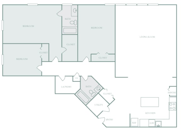 Harbor Hill Apartments floor plan C1 - 3 bed 2 bath - 2D