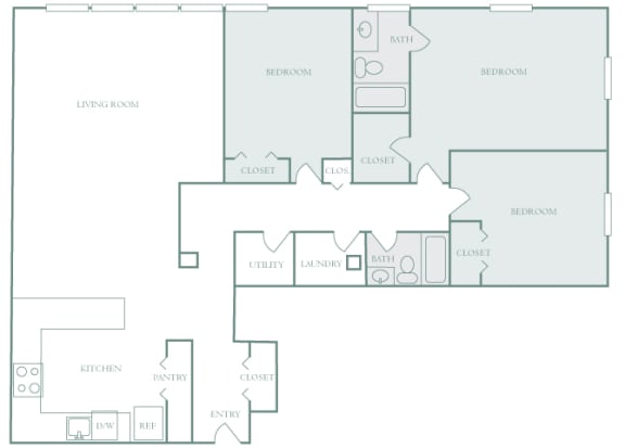 Harbor Hill Apartments floor plan C2 - 3 bed 2 bath - 2D