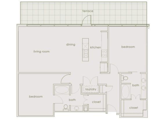Main 3 Downtown floor plan B3 Tower  - 2 bed 2 bath - 2D