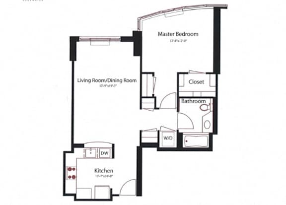 1 Bed 1 Bath Basel Floor Plan at Riello Apartments Owner LLC, Edgewater, NJ