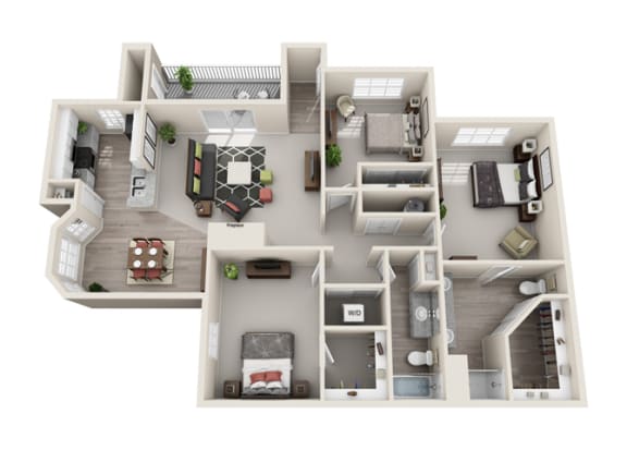 Cottonwood Three Bedroom and Two Bathroom Floorplan Cottonwood Three Bedroom and Two Bathroom Floorplan