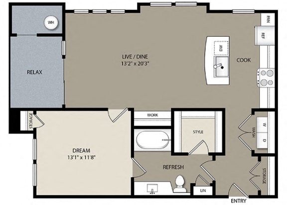 1 bed 1 bath A3 Floor Plan at Westerly Apartments, Colorado, 80127