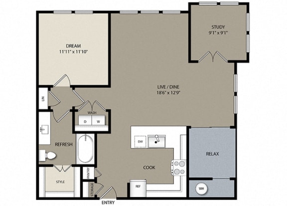 1 bed 1 bath A4 Floor Plan at Westerly Apartments, Littleton