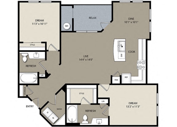2 bed 2 bath B3 Floor Plan at Westerly Apartments, Littleton, CO