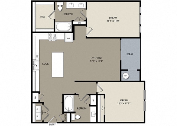2 bed 2 bathB4 Floor Plan at Westerly Apartments, Littleton, 80127