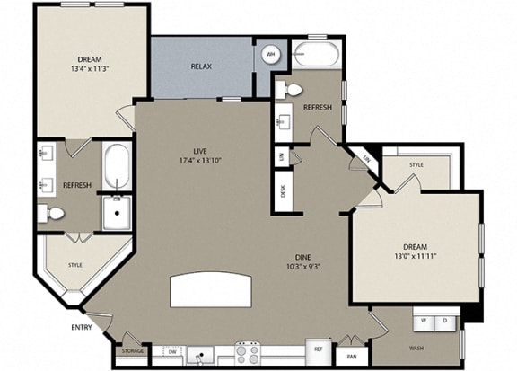 2 bed 2 bath B5 Floor Plan at Westerly Apartments, Littleton, Colorado