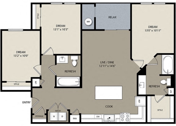 3 bed 2 bath C1 Floor Plan at Westerly Apartments, Littleton