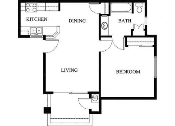 Jasmine 1 Bedroom 1 Bathroom Floor Plan at Cypress Meadows Senior Apartments, Ventura