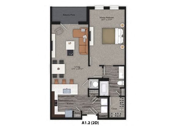 (A1) Amazing 1 Bedroom 1 Bathroom Floor Plan at One Deerfield Apartments, Mason