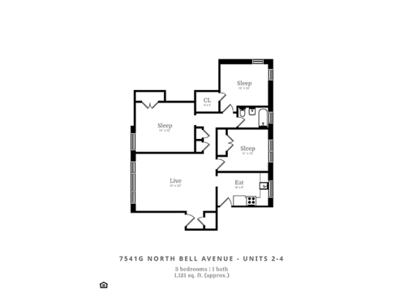 Floor Plan  3 Bedroom | 1 Bath (D1)
