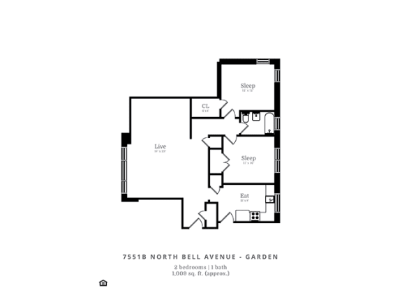 Floor Plan  2 Bedroom | 1 Bath (C1)