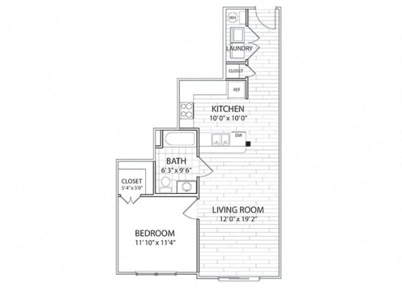Crest Floor Plan One Bedroom One Bathroom Apartment