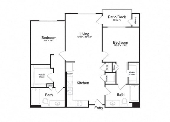 2 bed 2 bath B3 Floor Plan at Clarendon Apartments, California, 91367