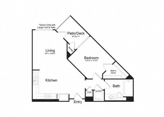 Floor Plan  Clarendon Apartments|Ventura 1|1x1 705sf