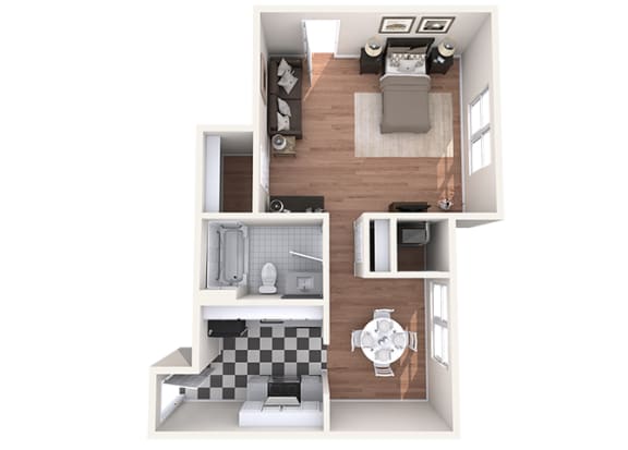 Hayes House - A1a - Studio and 1 bath - 3D