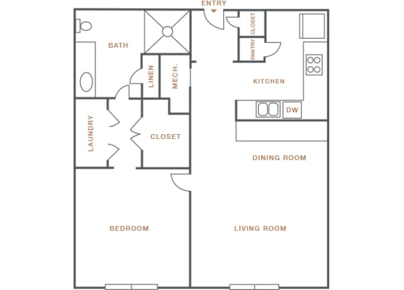 Hayes House - A2 - 1 bedroom and 1 bath - 2D