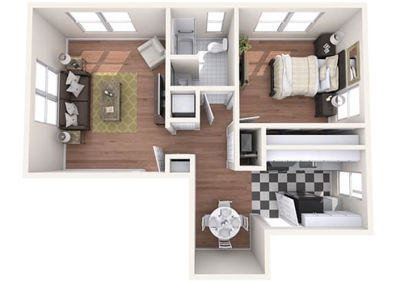 Hayes House - A3 - 1 bedroom and 1 bath - 3D