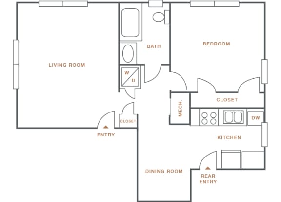 Hayes House - A3 - 1 bedroom and 1 bath - 2D