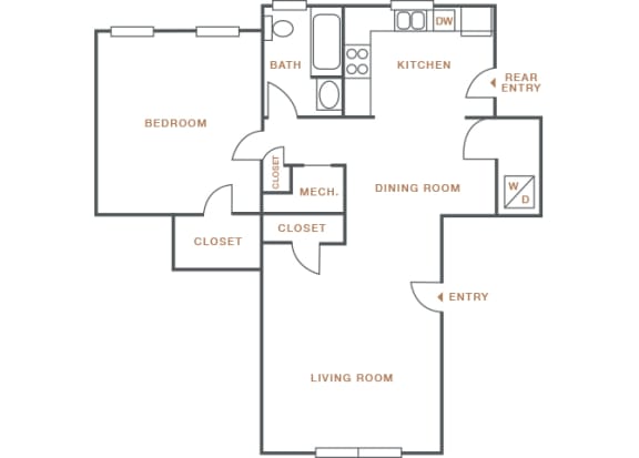 Hayes House - A5b - 1 bedroom and 1 bath - 2D
