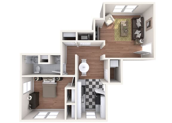 Hayes House - A6a - 1 bedroom and 1 bath - 3D