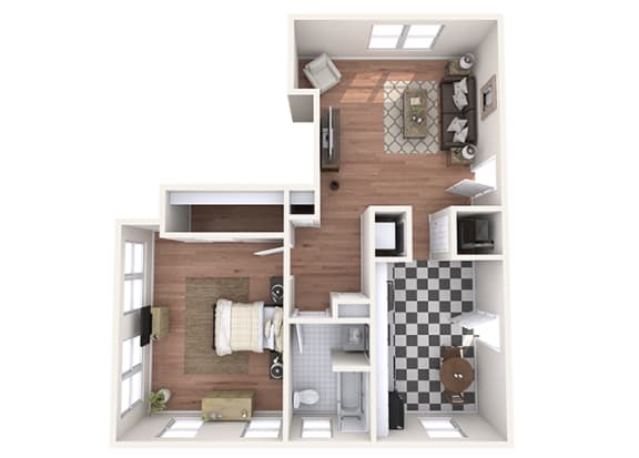 Hayes House - A6b - 1 bedroom and 1 bath - 3D