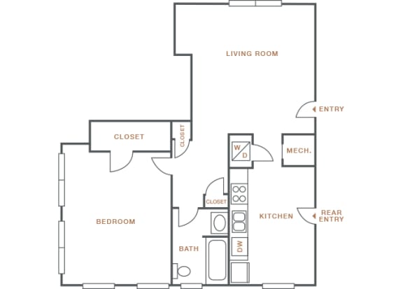 Hayes House - A6b - 1 bedroom and 1 bath - 2D