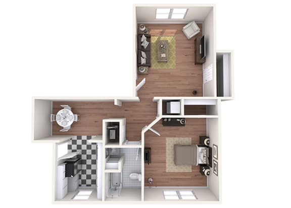 Hayes House - A7a - 1 bedroom and 1 bath -  3D