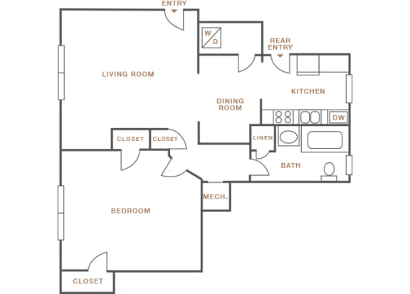 Hayes House - A8a - 1 bedroom and 1 bath - 2D