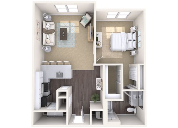 Hayes House - A8b - 1 bedroom and 1 bath - 3d