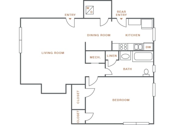 Hayes House - A9 - 1 bedroom and 1 bath - 2D