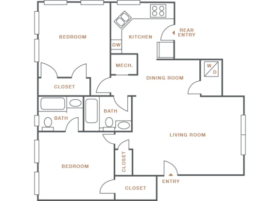 Hayes House - B3 - 2 bedroom and 2 bath - 2D