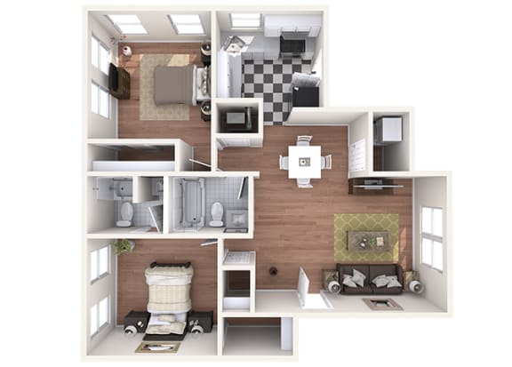 Hayes House - B3 - 2 bedroom and 2 bath - 3D