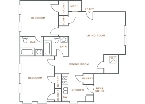 Hayes House - B4 - 2 bedroom and 2 bath - 2D