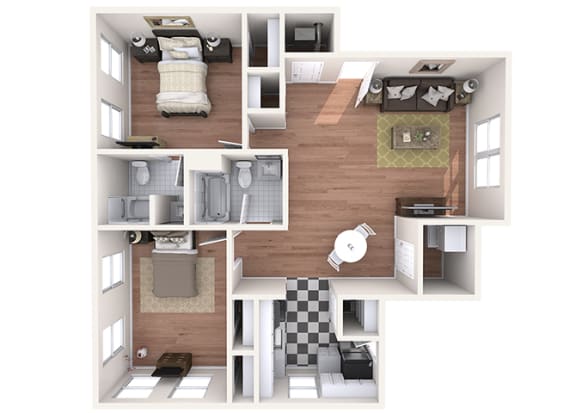 Hayes House - B4 - 2 bedroom and 2 bath - 3D
