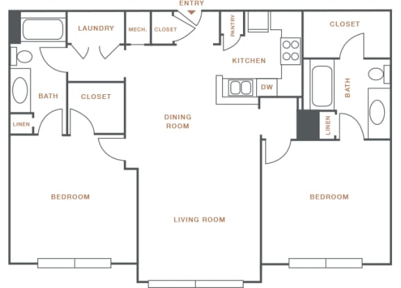 Hayes House - B5a - 2 bedroom and 2 bath - 2D