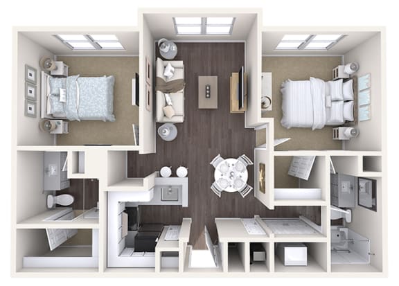 Hayes House - B5a - 2 bedroom and 2 bath - 3D