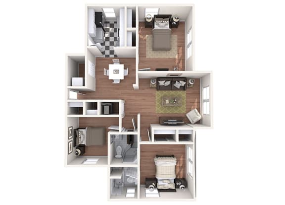 Hayes House - C1a - 2 bedrooms and 2 bath - 3D